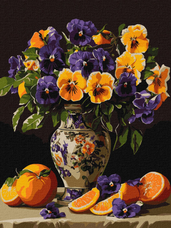 Set pictura pe numere, cu sasiu, Panselute sofisticate, 30x40 cm [0]