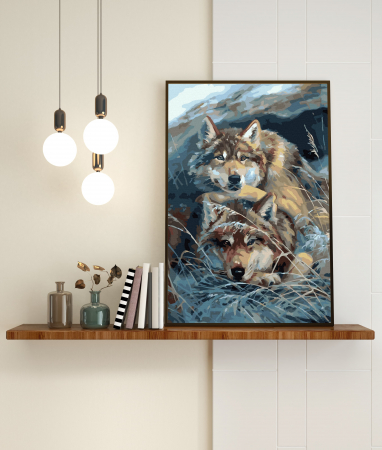 Set pictura pe numere, cu sasiu, Lupi in iarba, 40x50 cm [2]