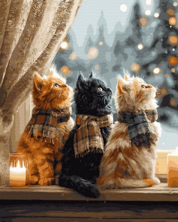 Picturi pe numere - Set pictura pe numere, cu sasiu, Trio blanos la fereastra, 40x50 cm