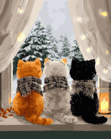 Dimensiune clasica 40x50cm - Set pictura pe numere, cu sasiu, Trio blanos la fereastra 2, 40x50 cm