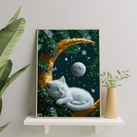 Set pictura pe numere, cu sasiu, Vis de pisica - vopsea aurie, 40x50 cm [2]