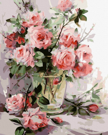 Picturi pe numere - Set pictura pe numere, cu sasiu, Trandafiri diafani, 40x50 cm