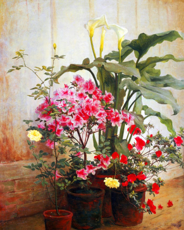 Dimensiune clasica 40x50cm -  Set pictura pe numere, cu sasiu, Un colt de sera - George Cochran Lambdin, 40x50 cm