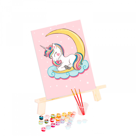 Pictura pe numere, cu sasiu, Unicorn visator 20x30cm [1]