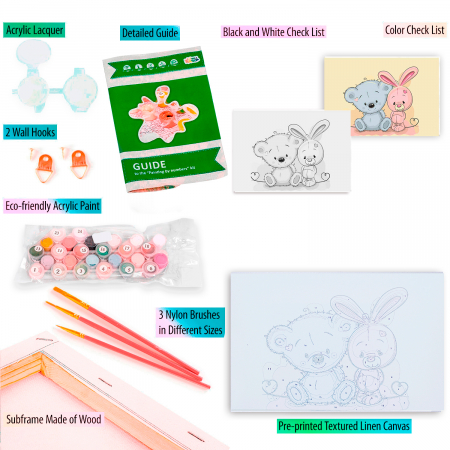 Set pictura pe numere, cu sasiu, Ursulet si Iepuras [1]