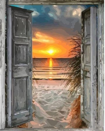 Picturi pe numere 40x50 cm – modele variate pentru toate gusturile - Set pictura pe numere, cu sasiu,Usa catre Mare, 40x50 cm
