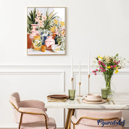 Set pictura pe numere, cu sasiu, Vase de lut si flori, 40x50 cm [2]