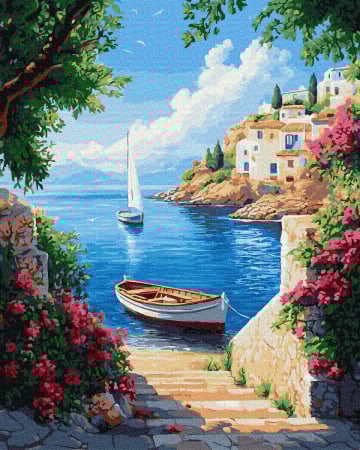 Picturi pe numere - Set pictura pe numere, cu sasiu, Vacanta in Grecia, 40x50 cm