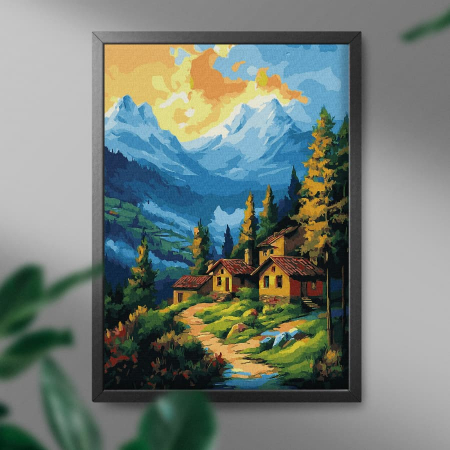 Set pictura pe numere, cu sasiu, Satuc montan, 40x50 cm [2]