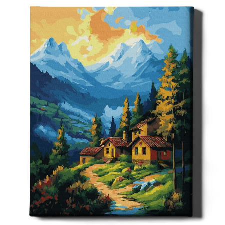 Set pictura pe numere, cu sasiu, Satuc montan, 40x50 cm [1]