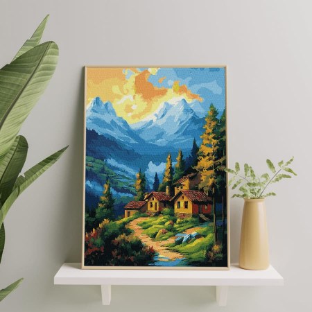 Set pictura pe numere, cu sasiu, Satuc montan, 40x50 cm [3]