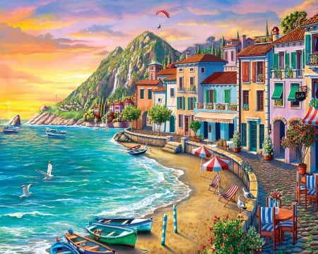 Picturi pe numere 40x50 cm – modele variate pentru toate gusturile - Set pictura pe numere, cu sasiu, Vacanta la mare 40x50 cm
