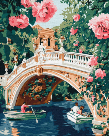 Dimensiune clasica 40x50cm - Set pictura pe numere, cu sasiu, Pod cu flori, 40x50 cm