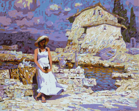 Set pictura pe numere, cu sasiu, Vanzatoarea de suveniruri - Tolstukhin Artem, 40x50 cm [0]