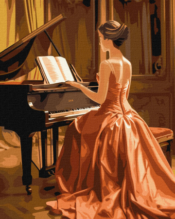 Set pictura pe numere, cu sasiu, Pianista eleganta, 40x50 cm