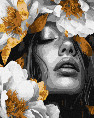 Set pictura pe numere, cu sasiu, Dansul petalelor - extra culori metalizate, 40x50 cm