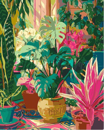 Dimensiune clasica 40x50cm - Set pictura pe numere, cu sasiu, Gradina interioara tropicala, 40x50 cm