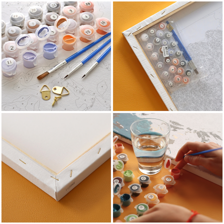 Set pictura pe numere, cu sasiu, Flori violet-aurii, 40x50 cm [4]