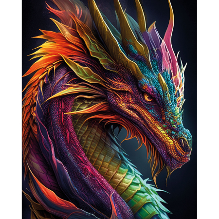 Picturi pe numere - Set pictura pe numere, cu sasiu, Portret de dragon, 40x50 cm