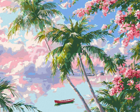 Set pictura pe numere, cu sasiu, Laguna tropicala, 40x50 cm