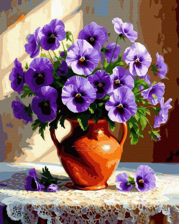 Picturi pe numere - Set pictura pe numere, cu sasiu, Florile de fiecare zi, 40x50 cm