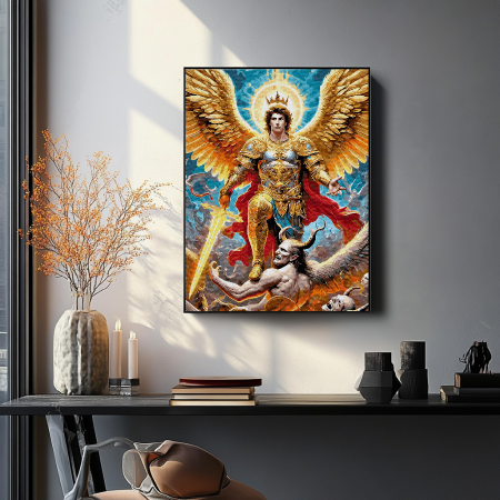 Set pictura pe numere, cu sasiu, Arhanghelul Mihail - culori aurii, 40x50 cm [3]