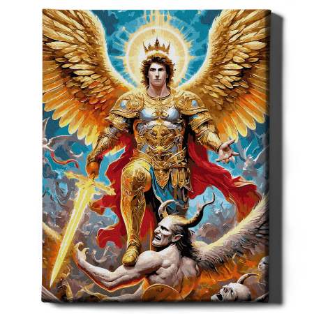 Set pictura pe numere, cu sasiu, Arhanghelul Mihail - culori aurii, 40x50 cm [1]