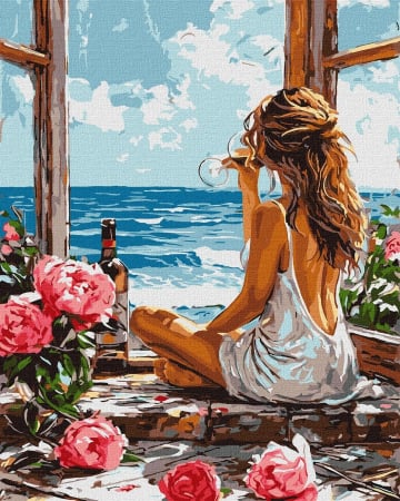 Picturi pe numere - Set pictura pe numere, cu sasiu, Vis matinal la mare, 40x50 cm