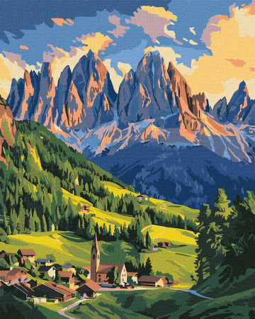 Picturi pe numere 40x50 cm – modele variate pentru toate gusturile - Set pictura pe numere, cu sasiu, Rasarit in Dolomiti, 40x50 cm