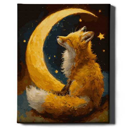 Set pictura pe numere, cu sasiu, Visul vulpii - vopsea aurie, 40x50 cm [1]