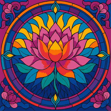 Dimensiuni medii si mici - Set pictura pe numere, cu sasiu, Vitraliu cu lotus, 30x30 cm