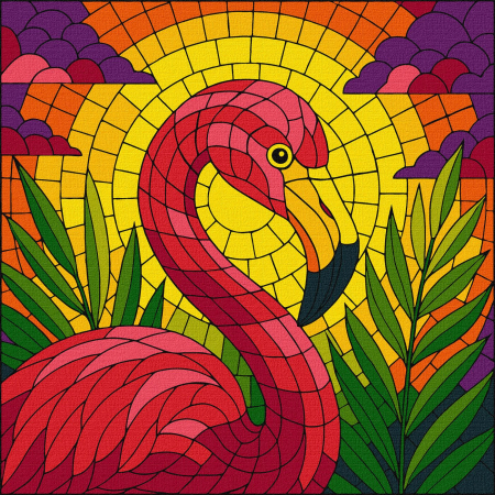 Dimensiuni medii si mici - Set pictura pe numere, cu sasiu, Vitraliu cu flamingo, 30x30 cm