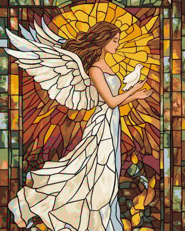 Dimensiune clasica 40x50cm - Set pictura pe numere, cu sasiu, Pastratorul luminii - vitraliu, 40x50 cm