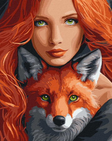 Set pictura pe numere, cu sasiu,Vulpi roscate, 40x50 cm