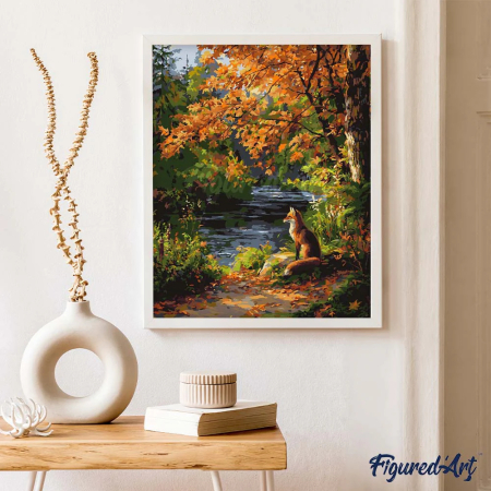Set pictura pe numere, cu sasiu,  Vulpe langa rau, 40x50 cm [2]