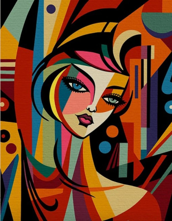 Picturi pe numere - Set pictura pe numere, pe carton intarit, Portret in stil Picasso, 24.5 x 32.5 cm