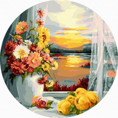 Rotunde - Set pictura pe numere rotunda, cu sasiu, Fereastra spre rasarit, Ø40cm