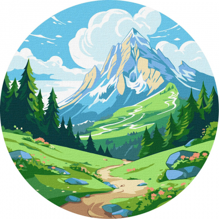 Set pictura pe numere rotunda, cu sasiu, Vale verde Ø26cm