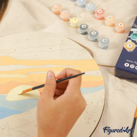 Set pictura pe numere rotunda, pe lemn, Floarea soarelui, Ø30cm [11]