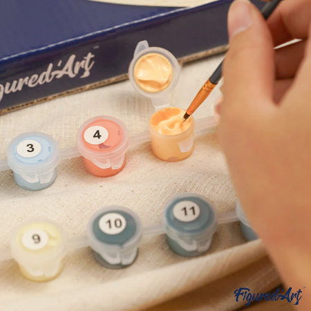 Set pictura pe numere rotunda, pe lemn, Fetita cu cercel de perla, Ø30cm [7]