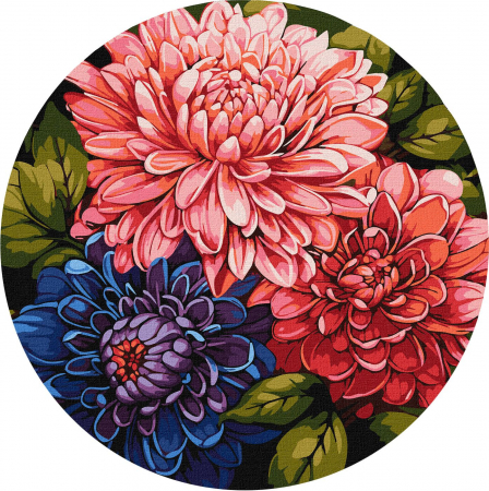 Rotunde - Set pictura pe numere rotunda, cu sasiu, Buchet colorat, Ø39 cm