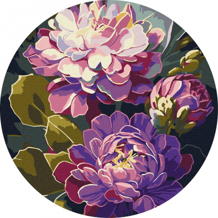 Rotunde - Set pictura pe numere rotunda, cu sasiu, Flori unice, Ø26cm
