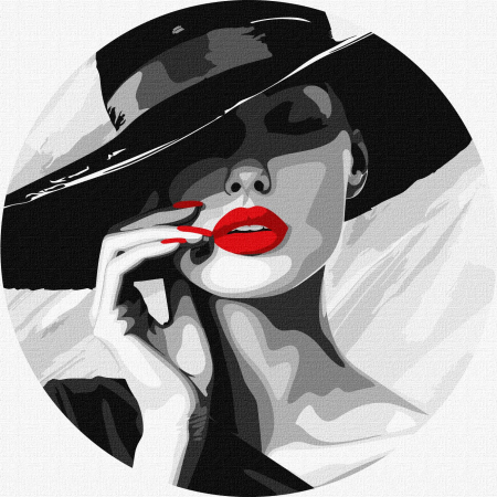 Rotunde - Set pictura pe numere rotunda, cu sasiu, Doamna cu palarie, Ø26cm