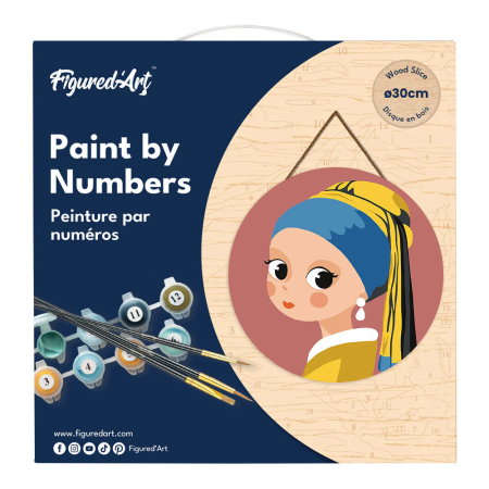 Set pictura pe numere rotunda, pe lemn, Fetita cu cercel de perla, Ø30cm [11]