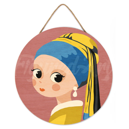 Rotunde - Set pictura pe numere rotunda, pe lemn, Fetita cu cercel de perla, Ø30cm