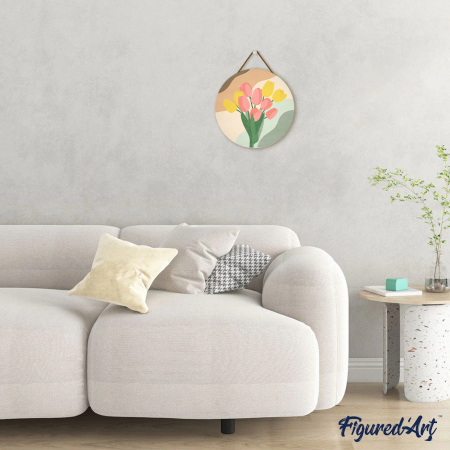 Set pictura pe numere rotunda, pe lemn, Buchet de lalele, Ø30cm [8]