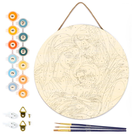 Set pictura pe numere rotunda, pe lemn, Sfanta familie, Ø30cm [2]