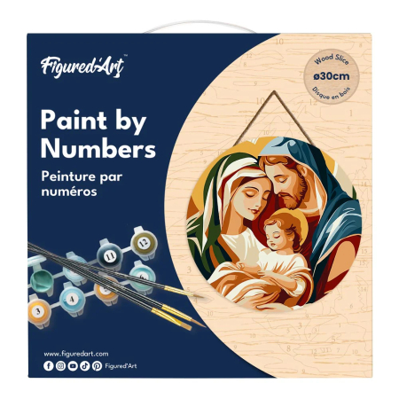Set pictura pe numere rotunda, pe lemn, Sfanta familie, Ø30cm [11]