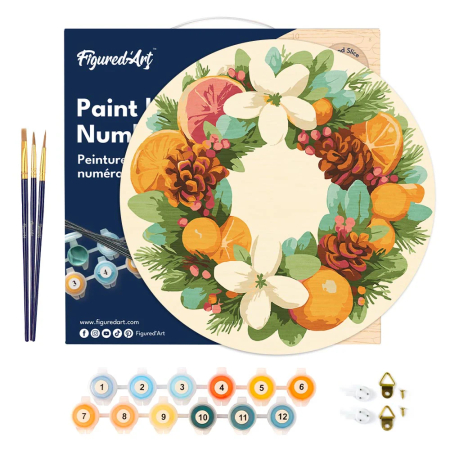 Set pictura pe numere rotunda, pe lemn, Coronita cu portocale, Ø30cm [1]