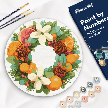 Set pictura pe numere rotunda, pe lemn, Coronita cu portocale, Ø30cm [4]